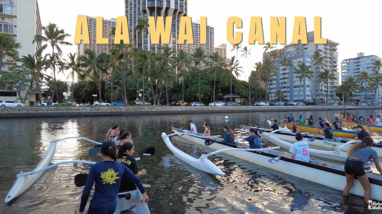 4k Ala Wai Canal at Dusk – Youth Outrigger Canoe Training [Ep.45] | Honolulu