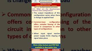 113ED Semiconductor Physics BJT Questions Disadvantages COMMON BASE CONFIGURATION