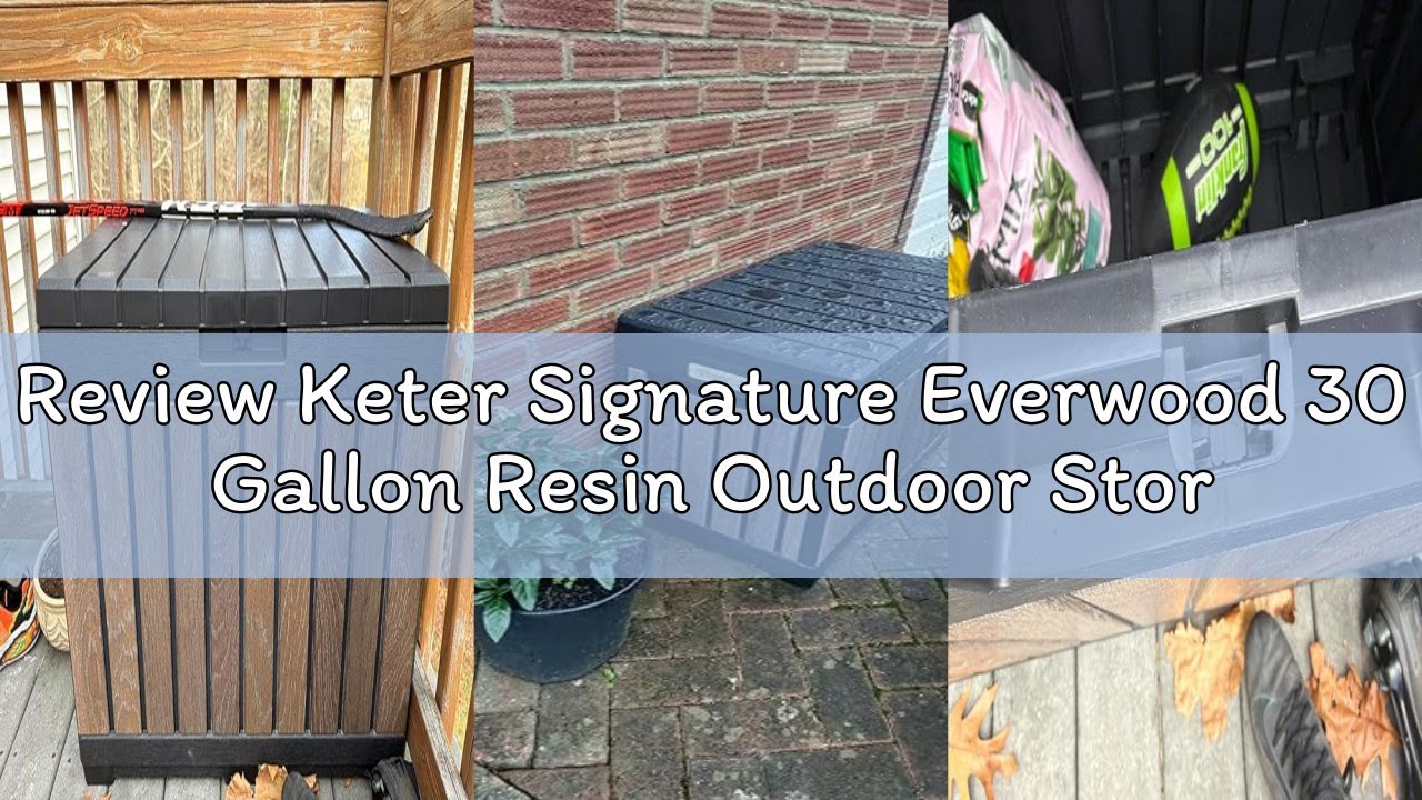 Review Keter Signature Everwood 30 Gallon Resin Outdoor Storage Box and Patio Furniture Side Table f