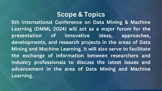 5th International Conference on Data Mining & Machine Learning (DMML 2024)