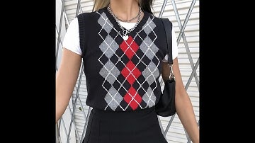 Argyle Geometry Pattern Knitted Sweater Vest V Neck Plaid Pullover Top
