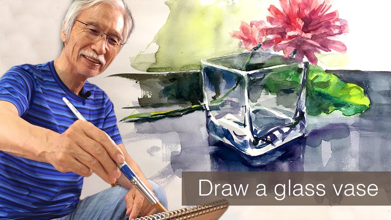 Eng Sub Draw A Glass Vase In Watercolor ガラス容器を水彩で描く 透明水彩 塗り方 技法 初心者 Youtube