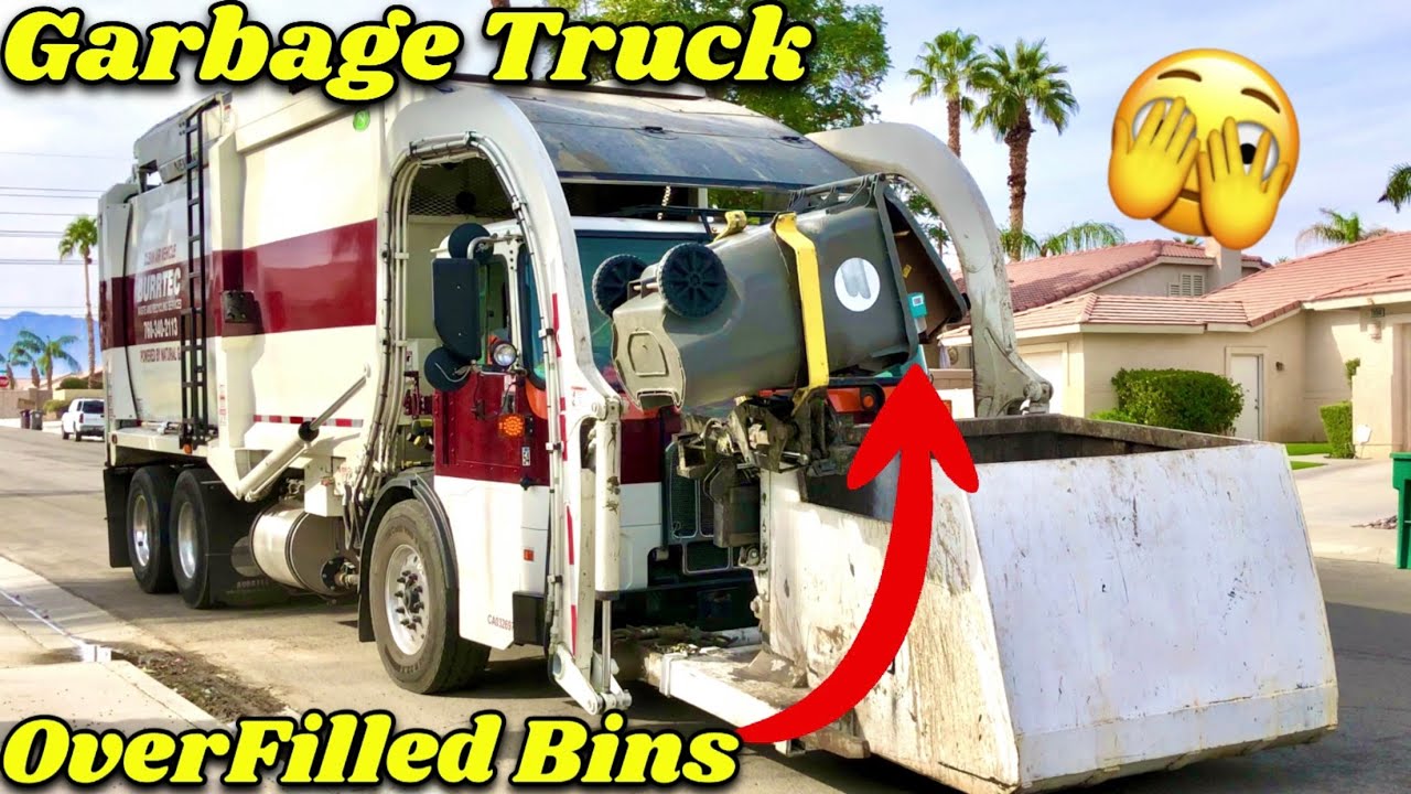 Super Fast Recycling Truck Picking Up Full Bins | Curotto Can Garbage ...