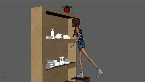 Character Reaching for Something on a Tall Shelf