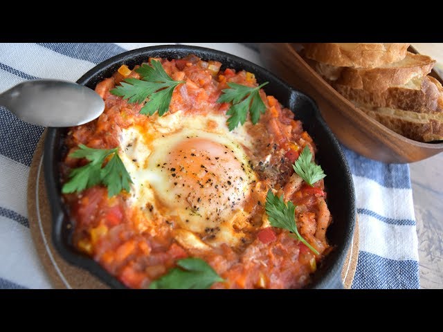 【Shakshuka recipe】家ｶﾌｪ！卵が美味しい【シャクシュカ】作り方