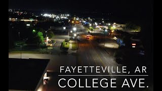 Fayetteville, Arkansas - College Ave. - Midnight - Drone 4k