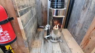 An RV real fire with flames.  Original diesel heater from Sweden.