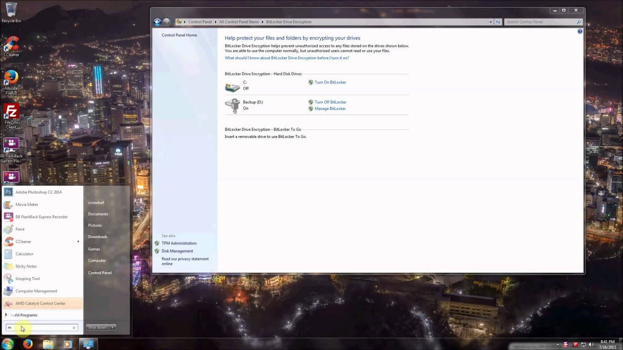 Enabling Bitlocker Drive Encryption - YouTube