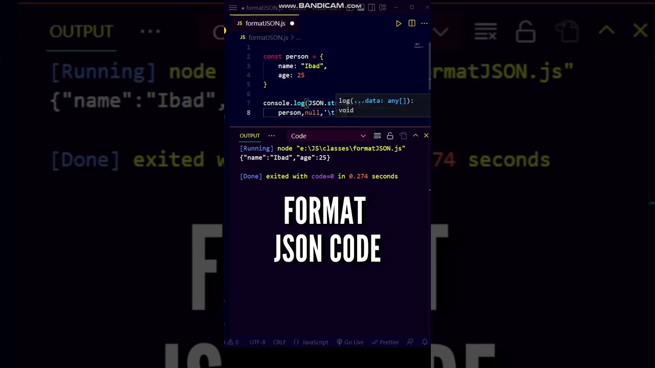 Cool Format JSON In Console Log JavaScript Shorts Javascript Programming Youtubeshorts