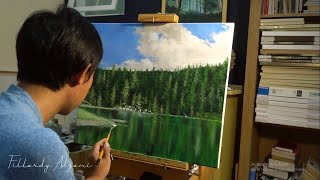 Melukis Dengan Cat Minyak di Kanvas | Pemandangan Danau