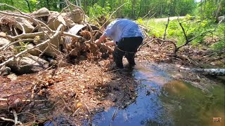 Removing Giant Culvert Clog And I Get Soaked