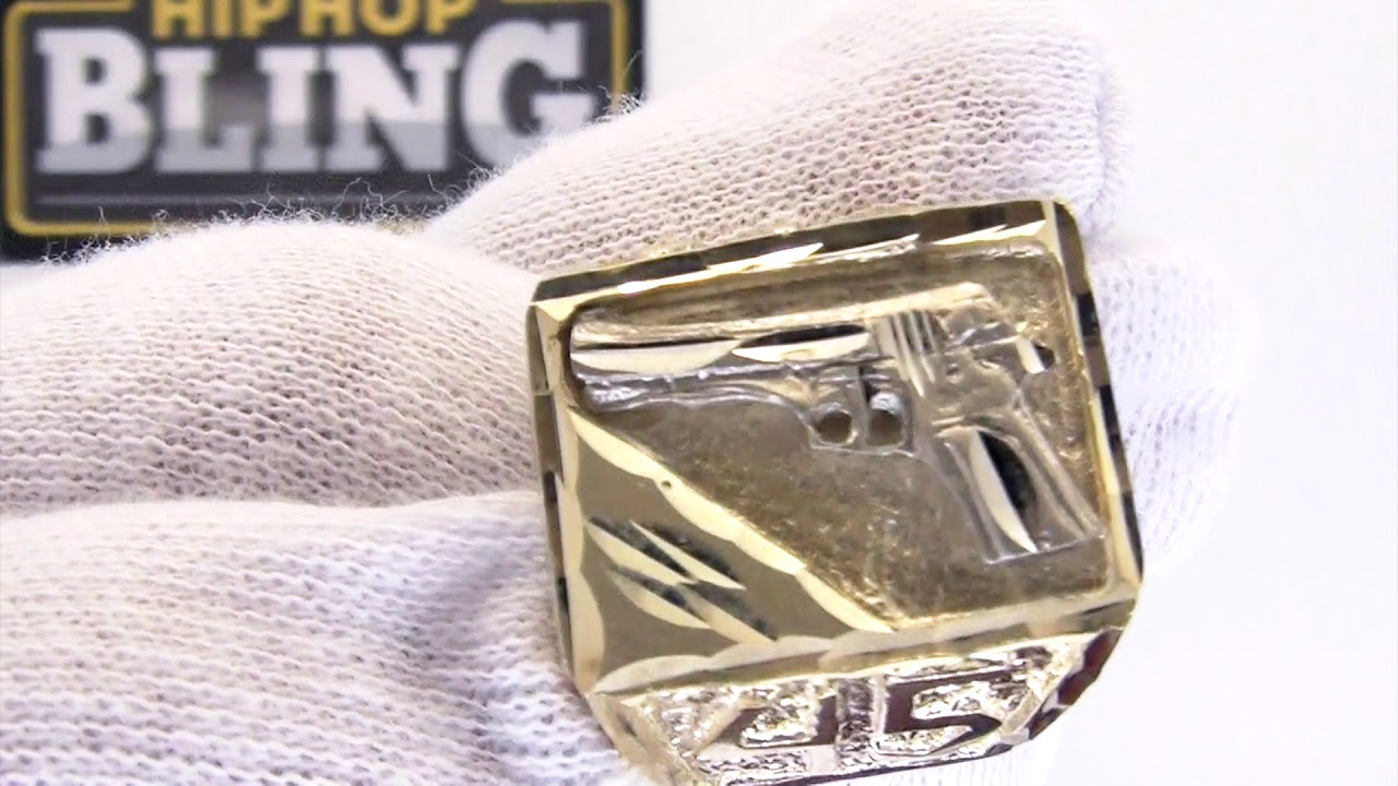 10K Gold Mens 45 Gun Mens Ring | SMR0363
