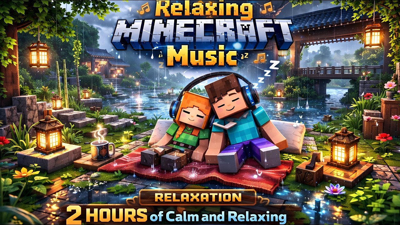 Minecraft 2 hours long calm and relaxing rainy vibe music Ambient nature calm and relaxing music