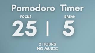 2-Hour 25/5 Pomodoro Timer | Minimal Sky Blue Aesthetic | No Music | Gentle Bell Sound