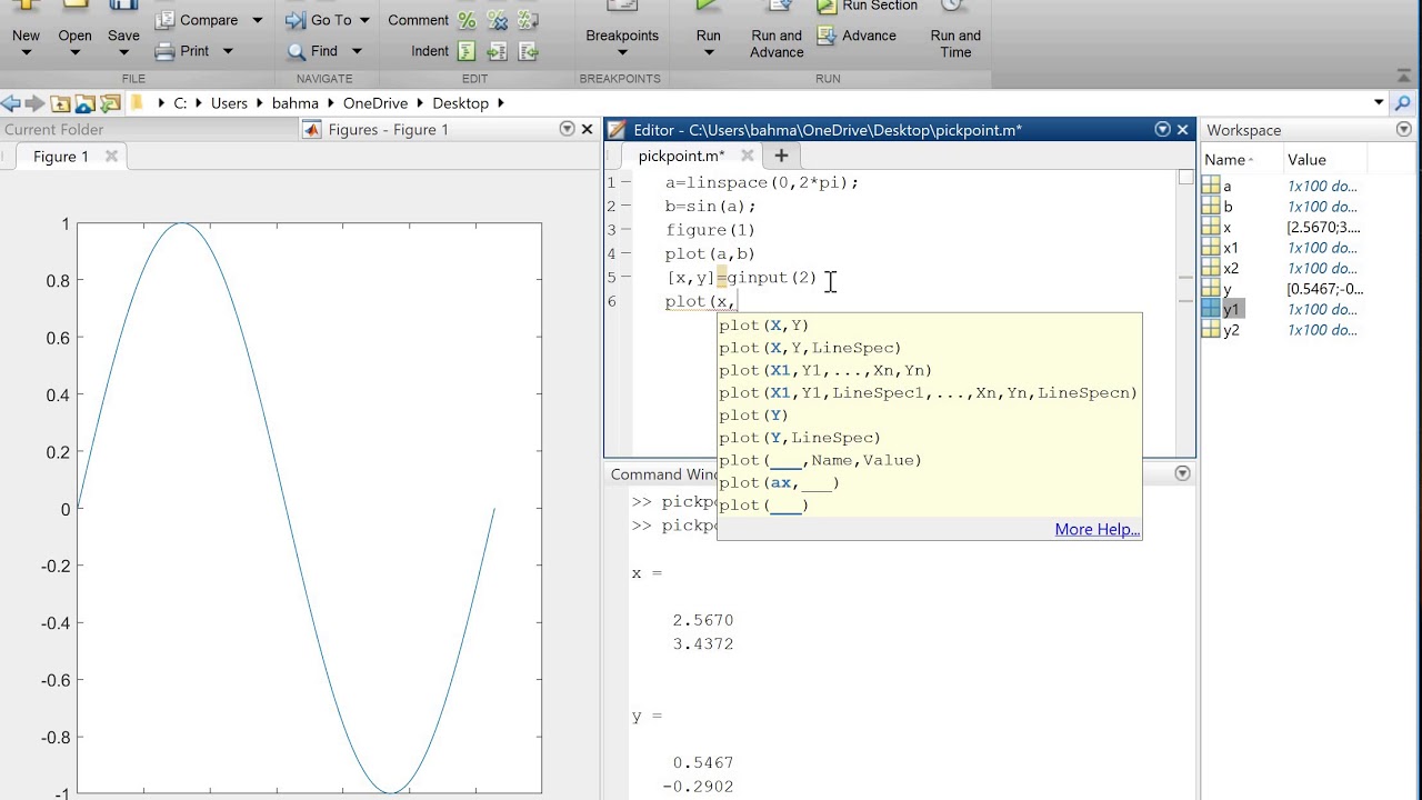 Matlab For Beginners. How To Get The Coordinates Of Points On A Plot In Matlab