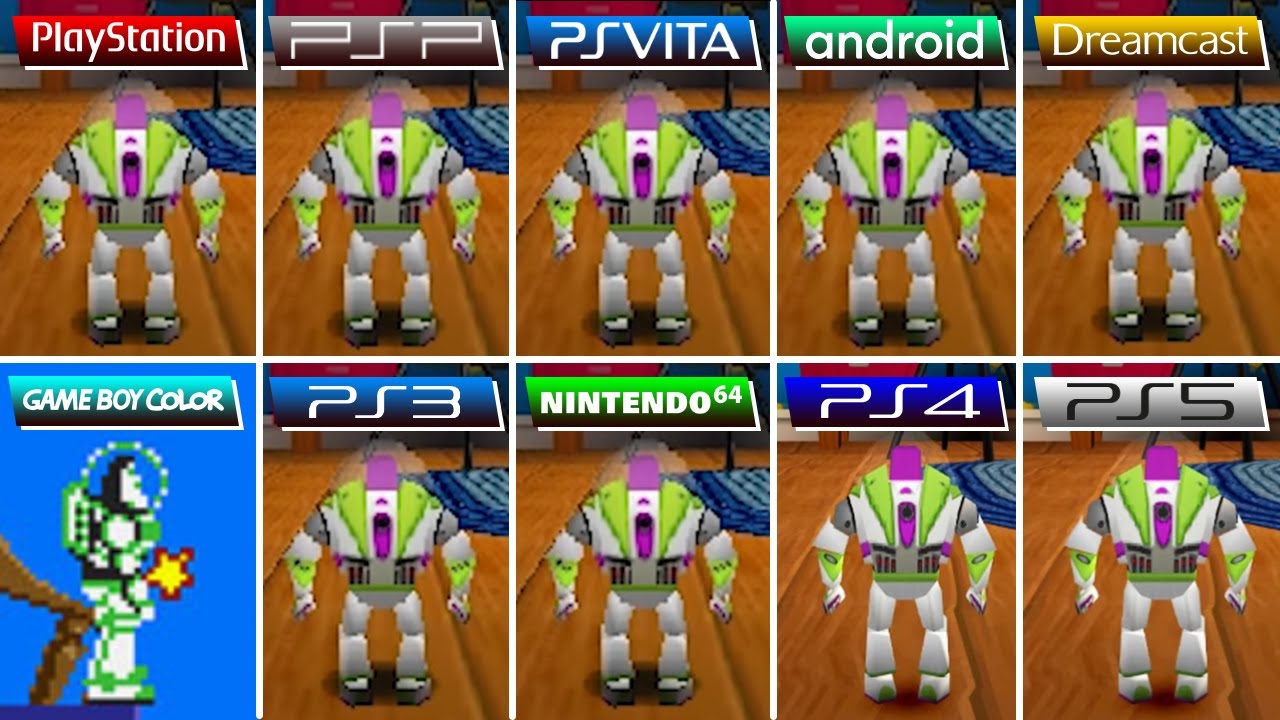 Toy Story 2 (1999) PS1 vs PSP vs Vita vs Android vs Dreamcast vs GBC vs PS3  vs N64 vs PS4 vs PS5 