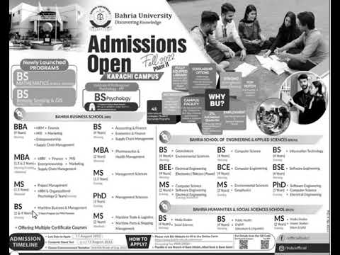 admission open Bahria University  Karachi | Admission in PhD Computer Science