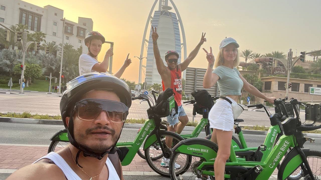 Ночное купание . На великах Marina Kite beach Burj Khalifa