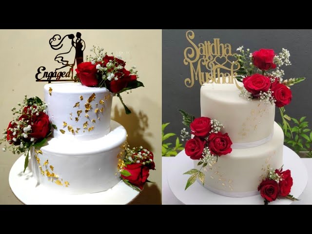 Engagement Cake with Ring Topper and Roses