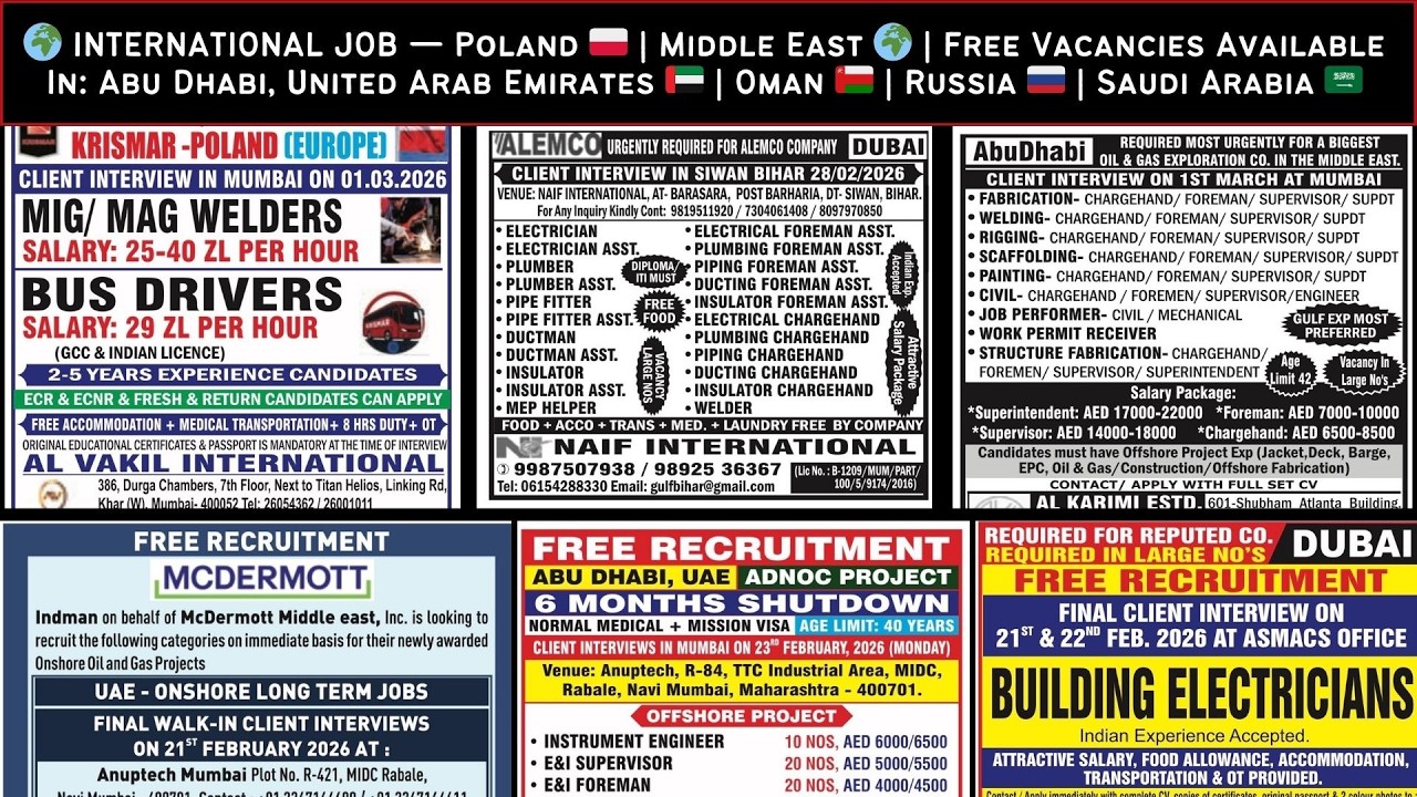 🌍 INTERNATIONAL JOB — Poland 🇵🇱  🌍 | Free Jobs In Abu Dhabi, UAE 🇦🇪 | Oman 🇴🇲 | Russia 🇷🇺 | Saudi 🇸🇦
