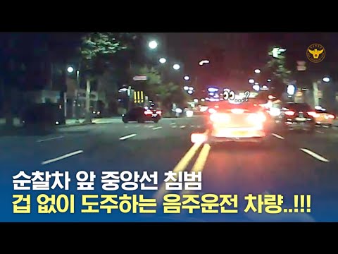 순찰차 앞 중앙선 침범..! 겁 없이 도주하는 음주운전 차량!