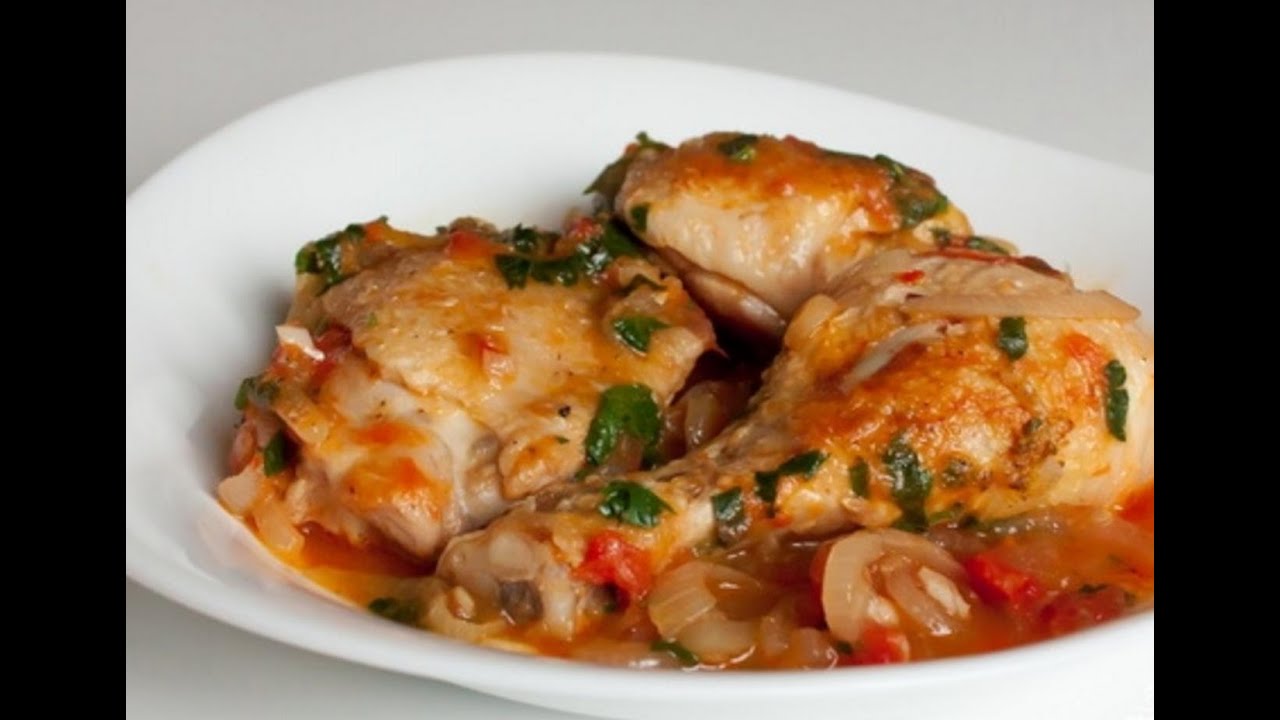Чахохбили из курицы по грузински с помидорами и луком