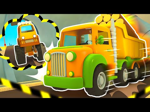 The monster truck is broken! The police car and a tow truck save the dump truck in the tunnel.