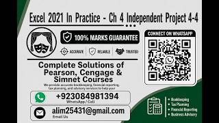 Excel 2021 In Practice - Ch 4 Independent Project 4-4 |Assignment SIMnet Excel |2021 Project 4-4