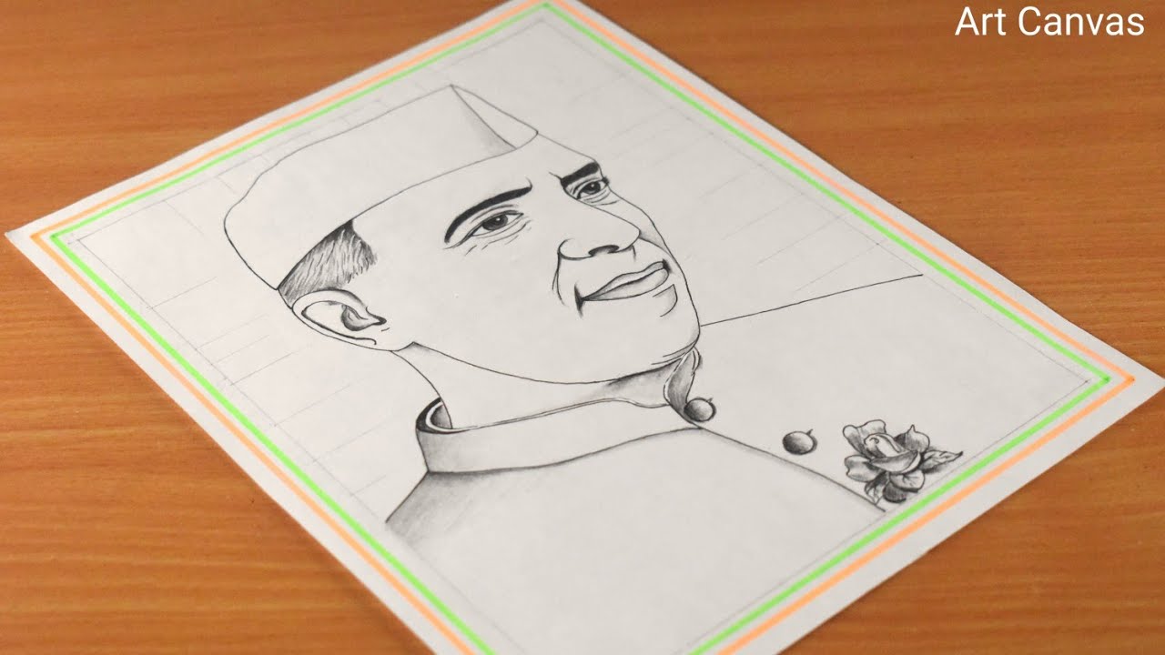 Jawaharlal Nehru Drawing ||Children's Day Drawing ||Nehru drawing - YouTube