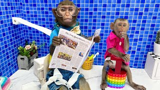 Bim Bim Takes Care Of The Naughty Monkey Obi And Experiences Pop It Toilet | Baby Monkey Animal