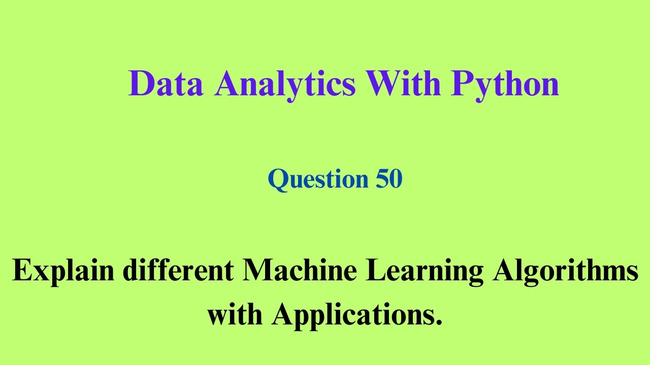 ML Algorithms with applications - YouTube