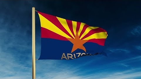 4K arizona flag slider style with title. Waving in the wind with cloud background animation Stock