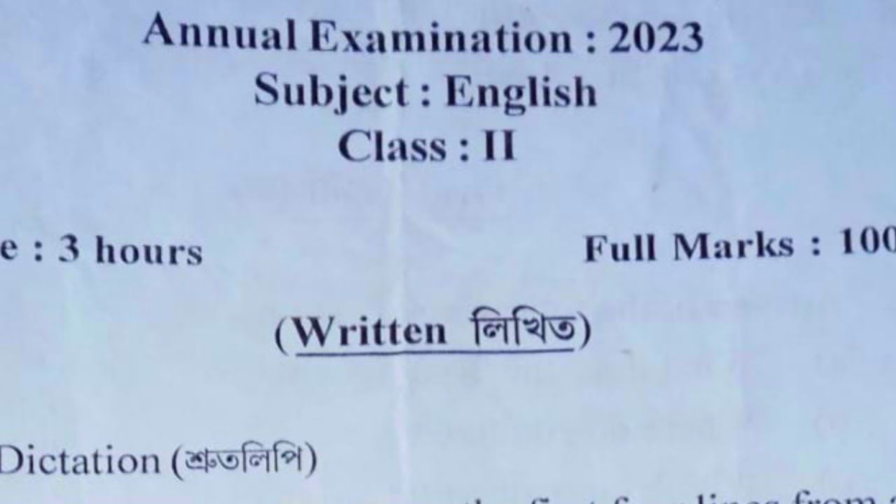 sankardev sishu niketan class 2 english question paper 2023 Class 2