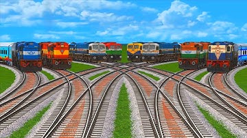 8 Trains crossing on Eight Sharp Bend Untidy Railroad Track-Bumpy Forked Diamond railroad Track #137