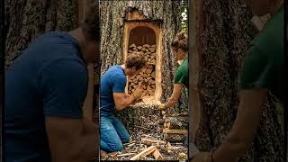She Opened a Tree… and Found a Hidden Room Inside 😳#hiddenshelter #treeloghouse