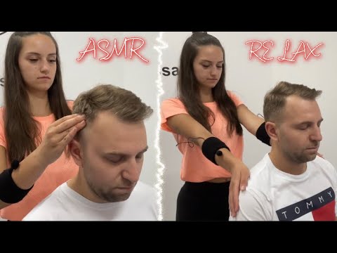 ASMR Massage - ASMR female chair massage - ASMR neck, scalp and head massage