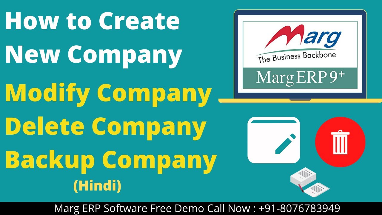 How to create a new company and modify, delete or backup in Marg Erp software step by step in hindi