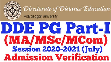 Vidyasagar University DDE PG (MA/MSc/MCom) Part-I 2020-2021 Admission Verification Last Chance