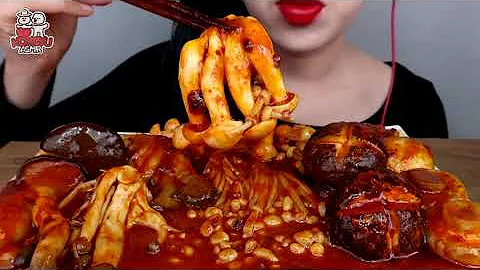 ASMR SPICY MUSHROOMS MUKBANG(RECIPE) 불닭 마라 버섯모듬 먹방(레시피 포함) WITH FIRE SAUCE NO TALKING EATING SOUNDS