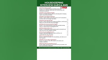 Housekeeping Interview Questions and Answers | Housekeeping Training Video