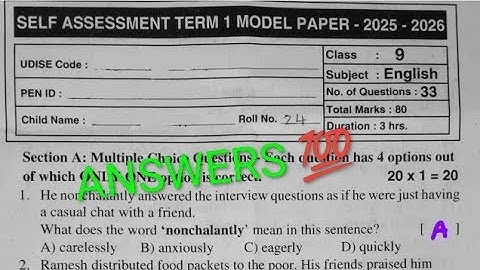 💯9th class English sa term 1 question paper and answers key real self assessment term 1 key English 
