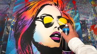 Explosive Pop Art Stencil Painting: Create a Stylish Portrait with Fluorescent Colors!