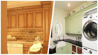 75 Laundry Room With Green Cabinets And Medium Tone Wood Cabinets Design Ideas You'll Love ♡