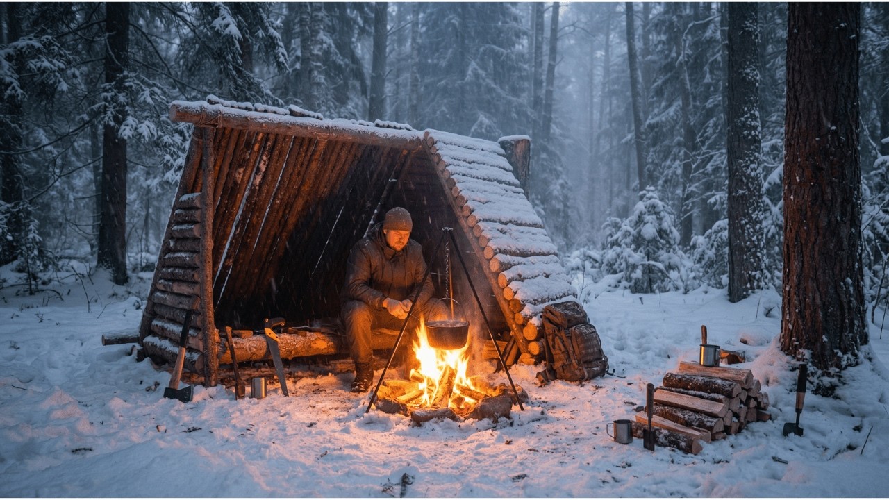 He built this shelter and survived alone in the winter forest