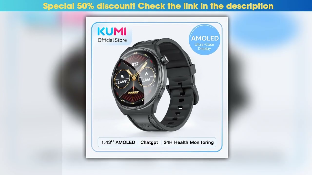 KUMI GW6 Smart Watch with ChatGPT AI Assistant 143 AMOLED Display Bluetooth Call 100 Faces Fitness
