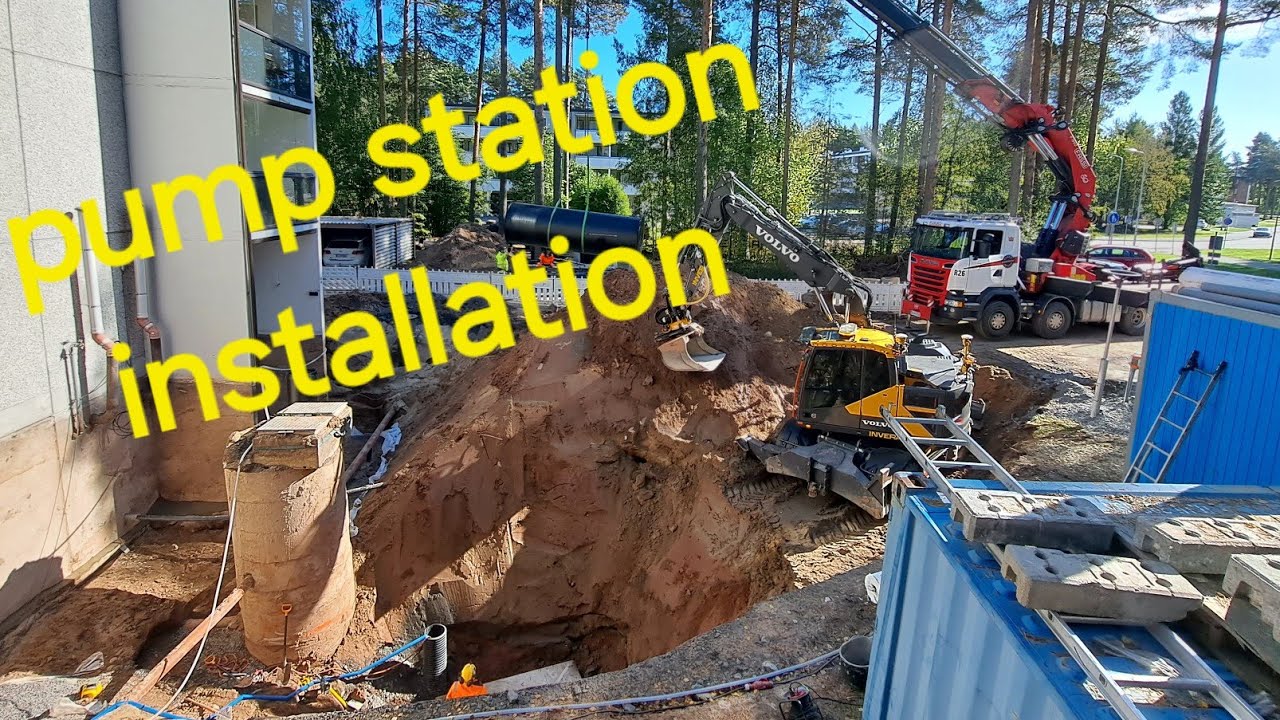 pump station installation. Pumppaamon asennus. Volvo ewr150E + engcon + trimple