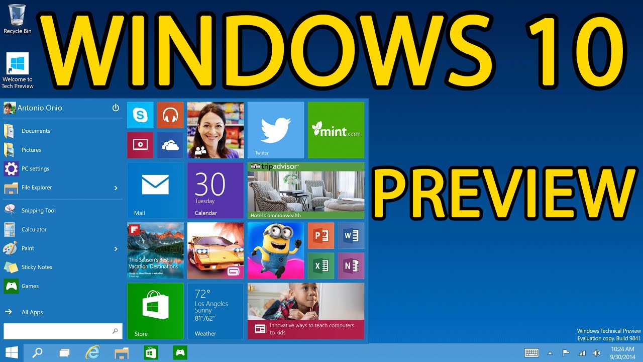 Windows 10 Preview 2015 - (Technical Preview Demo) Microsoft - YouTube