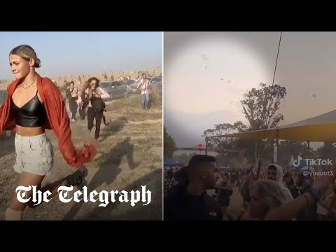 Israeli rave goers run for their lives when Hamas militia paraglide in and start shooting