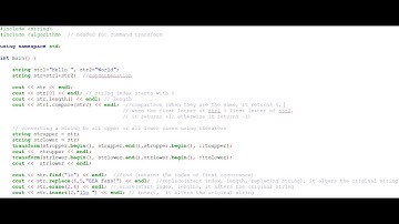 String Manipulation (concatenation, length, find, replace, upper, lower, erase, insert, compare)