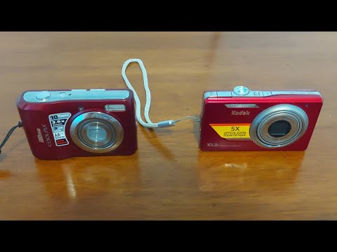 Two Red Digital Cameras - Nikon Coolpix L20 & Kodak EasyShare M380